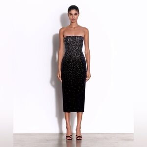 Alex Perry Black Strapless Dress in Crystal Velvet